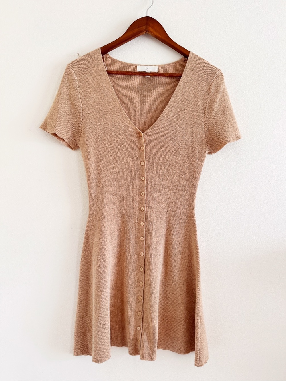 Klesis Tan Short-Sleeve Button-Front Mini Dress medium